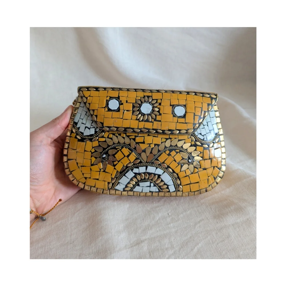 NWT Antik Kraft Mosaic Yellow Clutch
